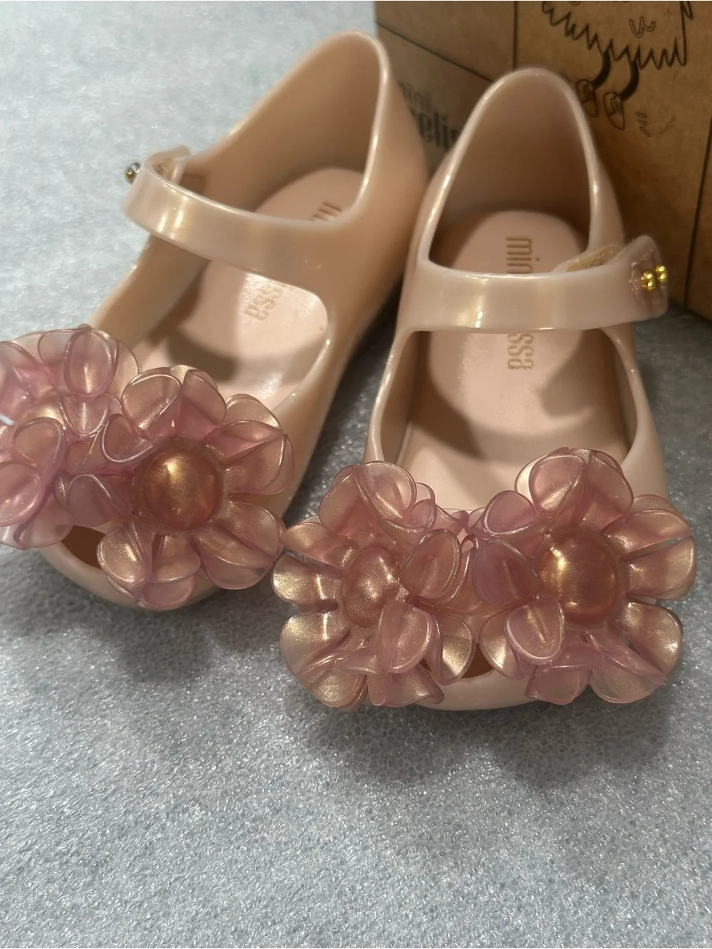 Mini Melissa Blush Pink Jelly Mary Janes with Flower Appliqués